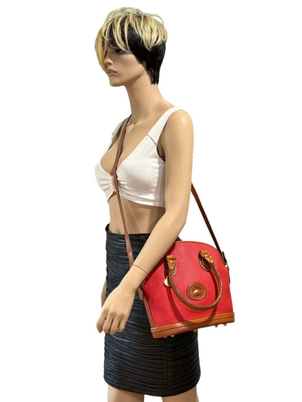 DOONEY & BOURKE Red Tan Leather Norfolk Satchel Crossbody Shoulder Bag